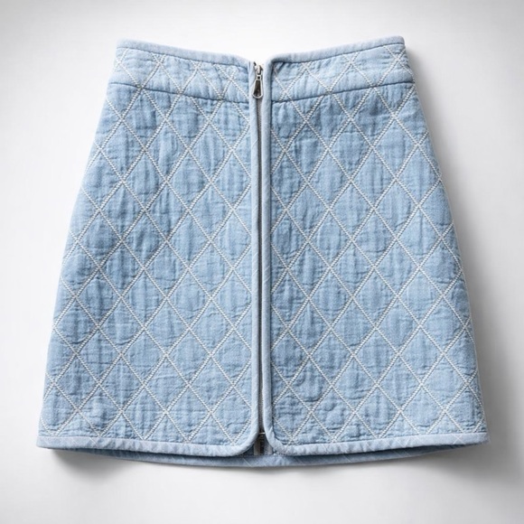 Sandro Quilted Denim Mini Skirt, Front Zip, light blue, A-line, 34 (XS), EUC - Picture 5 of 14